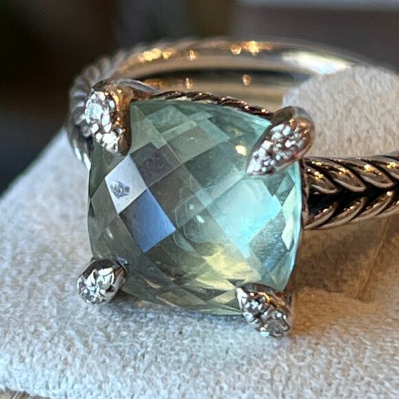 DAVID YURMAN Prasiolite & Diamonds 925 Ring Sz 7.5 - Picture 8 of 8